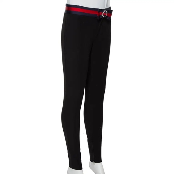 Gucci Black Straight Fit Trouser Pants Red/Blue Crystal Bow Waistband - Picture 2 of 9